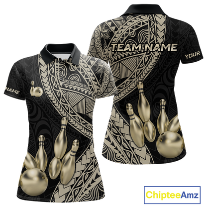 Black and Gold Tribal Pattern Bowling Jersey for Women Bowling Uniform Bowling Team Shirts HNT225