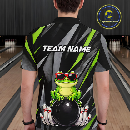 Custom Funny Frog Bowling Jersey for Men Bowling Team Shirts Bowling Polo & 1/4 Zip HNT261