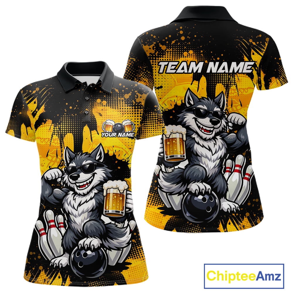 Custom Beer Wolf Bowling Jersey for Women Bowling Team Shirts Bowling Polo & 1/4 Zip HNT264
