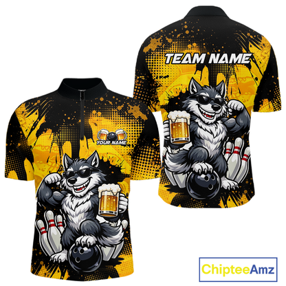 Custom Beer Wolf Bowling Jersey for Men Bowling Team Shirts Bowling Polo & 1/4 Zip HNT264