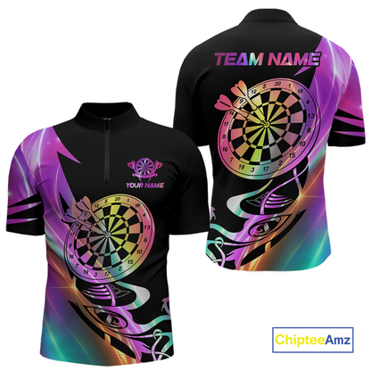 Custom Neon Pattern Dart Shirts For Men Dart Board Shirts Polo & 1/4 Zip Dart Jersey Team NNT128