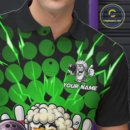 Custom Green Funny Beer Bowling Jersey for Men Bowling Team Shirts Polo & 1/4 Zip HNT187