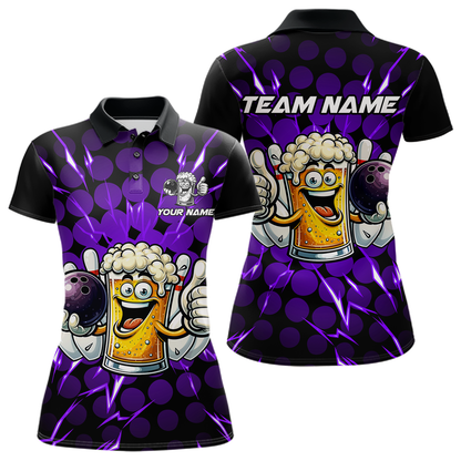 Custom Purple Funny Beer Bowling Jersey for Women Bowling Team Shirts Polo & 1/4 Zip HNT187