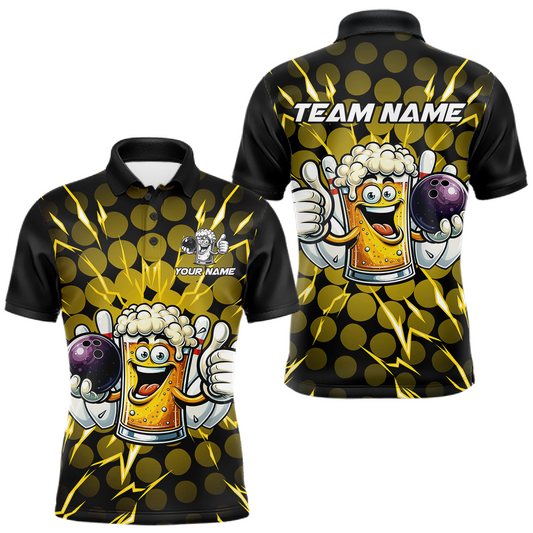 Custom Yellow Funny Beer Bowling Jersey for Men Bowling Team Shirts Polo & 1/4 Zip HNT187