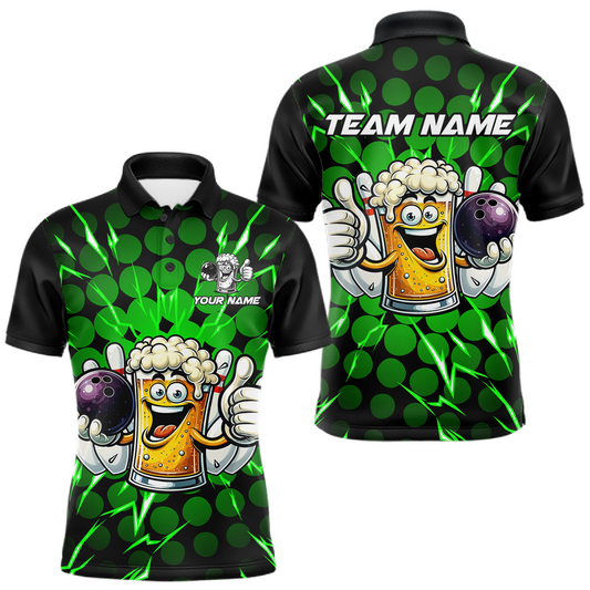 Custom Green Funny Beer Bowling Jersey for Men Bowling Team Shirts Polo & 1/4 Zip HNT187