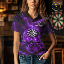 Load image into Gallery viewer, Custom Purple Lightning Thunder Skull Dart Shirts For Women Darts Team Jerseys Polo &amp; 1/4 Zip NNT135