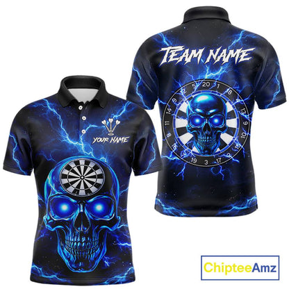 Custom Blue Lightning Thunder Skull Dart Shirts For Men Darts Team Jerseys Polo & 1/4 Zip NNT135