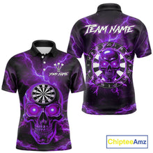 Load image into Gallery viewer, Custom Purple Lightning Thunder Skull Dart Shirts For Men Darts Team Jerseys Polo &amp; 1/4 Zip NNT135