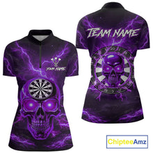 Load image into Gallery viewer, Custom Purple Lightning Thunder Skull Dart Shirts For Women Darts Team Jerseys Polo &amp; 1/4 Zip NNT135