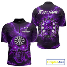Load image into Gallery viewer, Custom Purple Lightning Thunder Skull Dart Shirts For Men Darts Team Jerseys Polo &amp; 1/4 Zip NNT135