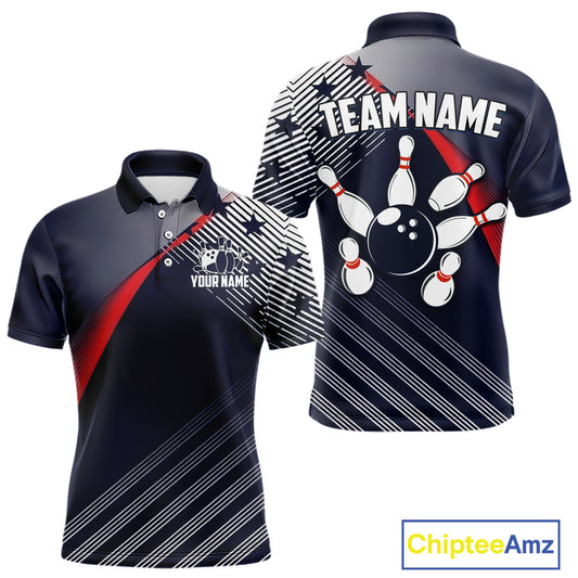 Custom US Flag Bowling Jersey for Men Bowling Team Shirts Bowling Uniform Polo & 1/4 Zip HNT165
