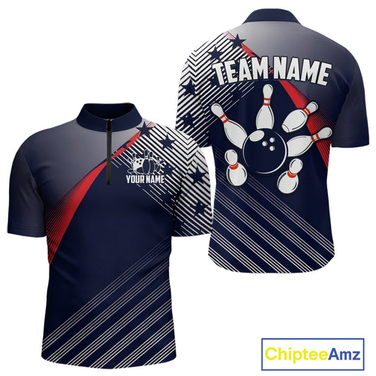 Custom US Flag Bowling Jersey for Men Bowling Team Shirts Bowling Uniform Polo & 1/4 Zip HNT165