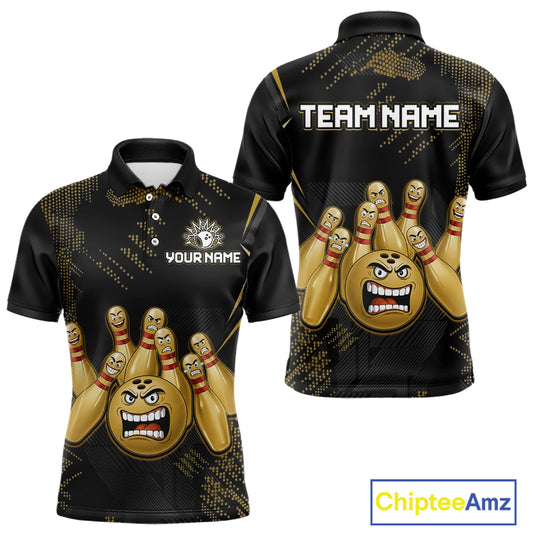 Custom Black and Gold Funny Bowling Jersey for Men Bowling Team Shirts Polo & 1/4 Zip HNT177