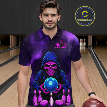 Custom Purple Grim Reaper Bowling Jersey for Men Bowling Team Shirts Polo & 1/4 Zip HNT132