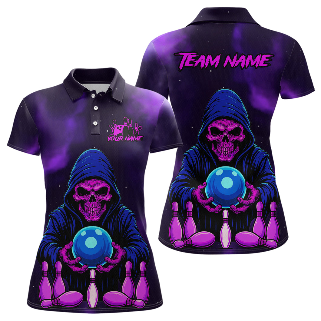 Custom Purple Grim Reaper Bowling Jersey for Women Bowling Team Shirts Polo & 1/4 Zip HNT132