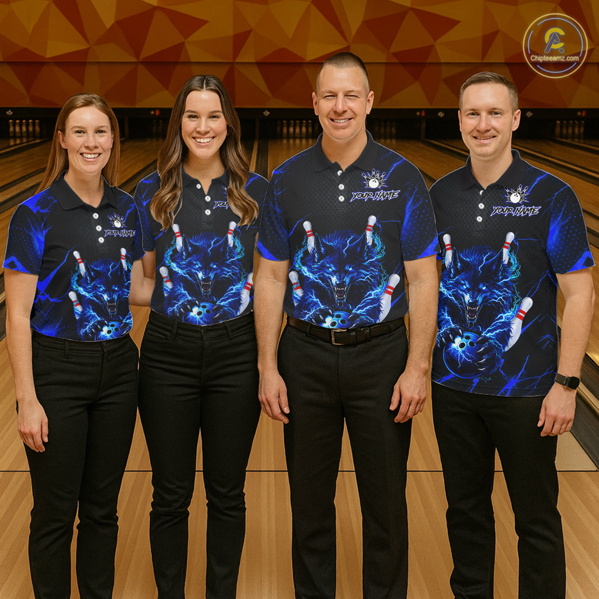 Custom Thunder Wolf Bowling Jersey for Men Bowling Uniform Polo &1/4 Zip Bowling Team Shirts HNT250