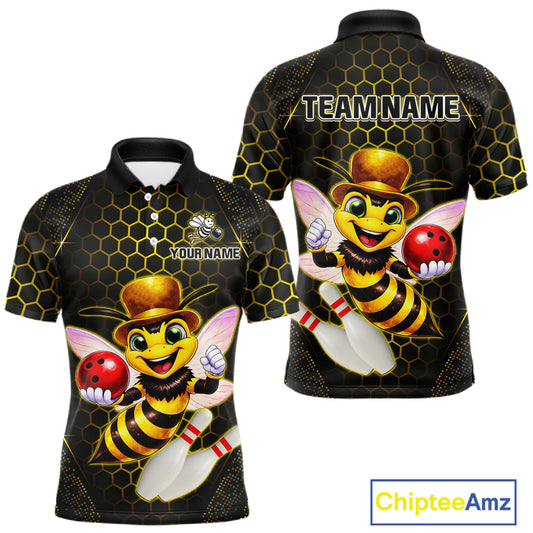 Custom Funny Bee Bowling Jersey for Men Bowling Team Shirts Bowling League Polo & 1/4 Zip HNT188