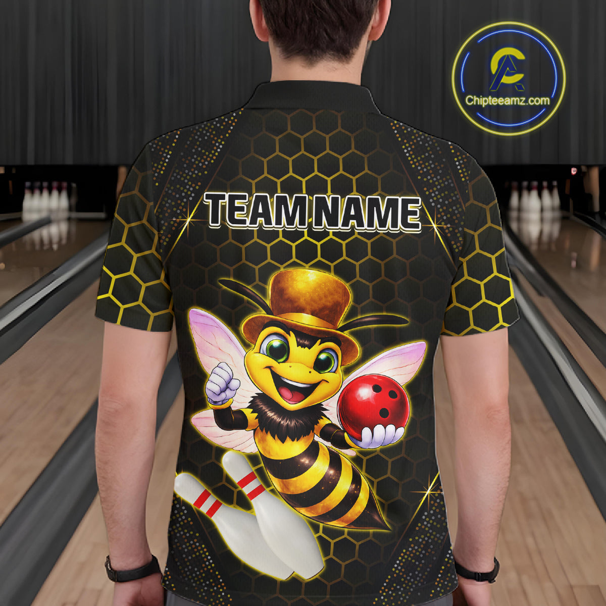 Custom Funny Bee Bowling Jersey for Men Bowling Team Shirts Bowling League Polo & 1/4 Zip HNT188