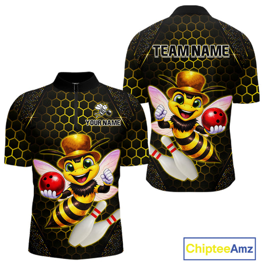 Custom Funny Bee Bowling Jersey for Men Bowling Team Shirts Bowling League Polo & 1/4 Zip HNT188