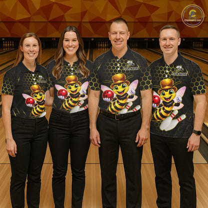 Custom Funny Bee Bowling Jersey for Women Bowling Team Shirts Bowling League Polo & 1/4 Zip HNT188