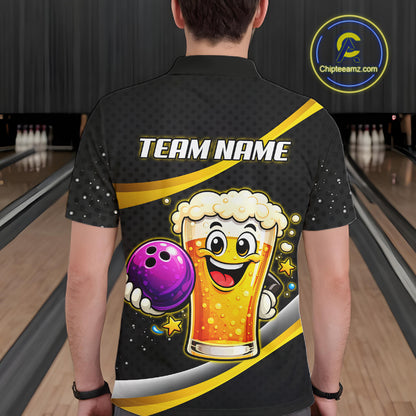 Custom Funny Beer Bowling Bowling Jersey for Men Bowling Team Shirts Polo & 1/4 Zip HNT190