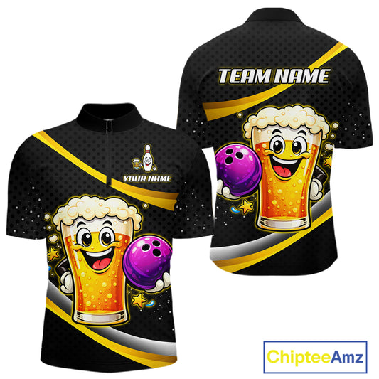 Custom Funny Beer Bowling Bowling Jersey for Men Bowling Team Shirts Polo & 1/4 Zip HNT190