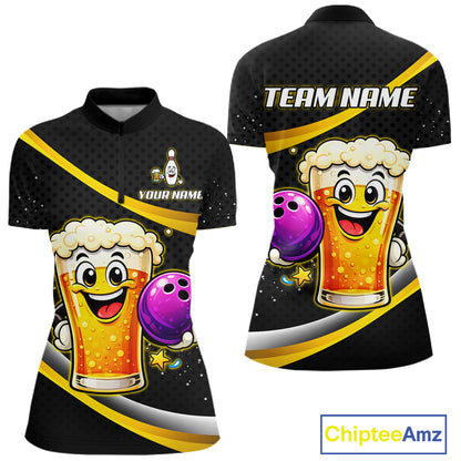 Custom Funny Beer Bowling Bowling Jersey for Women Bowling Team Shirts Polo & 1/4 Zip HNT190
