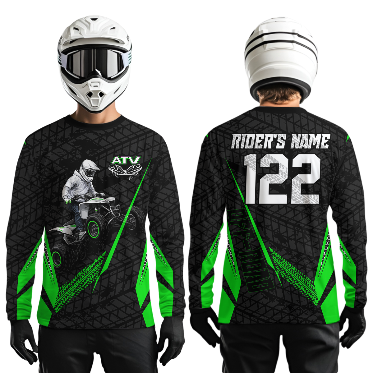 Personalized ATV Motocross Jersey For Adult & Kids UPF30+ Green Quad Bike Shirt Off-Road ATV MX Racing NHN013