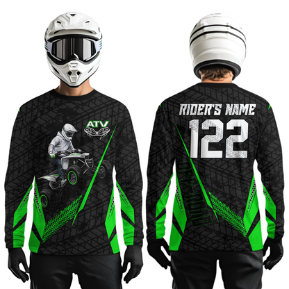 Personalized ATV Motocross Jersey For Adult & Kids UPF30+ Green Quad Bike Shirt Off-Road ATV MX Racing NHN013