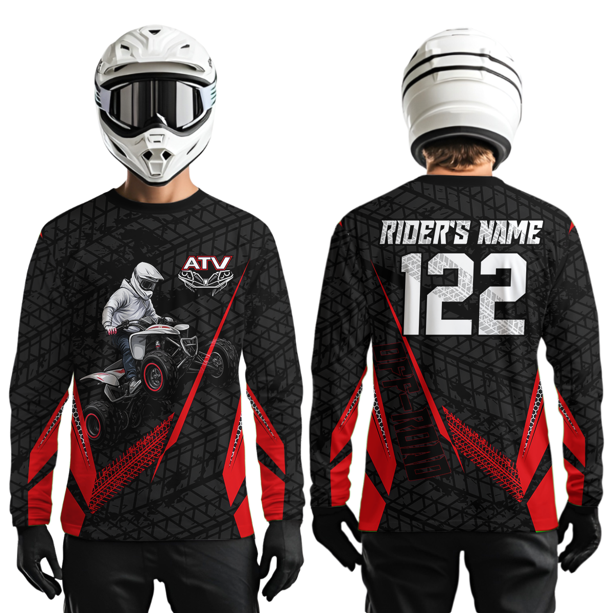 Personalized ATV Motocross Jersey For Adult & Kids UPF30+ Red Quad Bike Shirt Off-Road ATV MX Racing NHN013