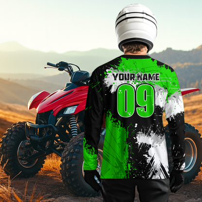 Green ATV Motocross Jersey Personalized UPF30+ Adult&Kid Quad Bike Shirt Atv Mx Off-Road Dirt Bike NHN003