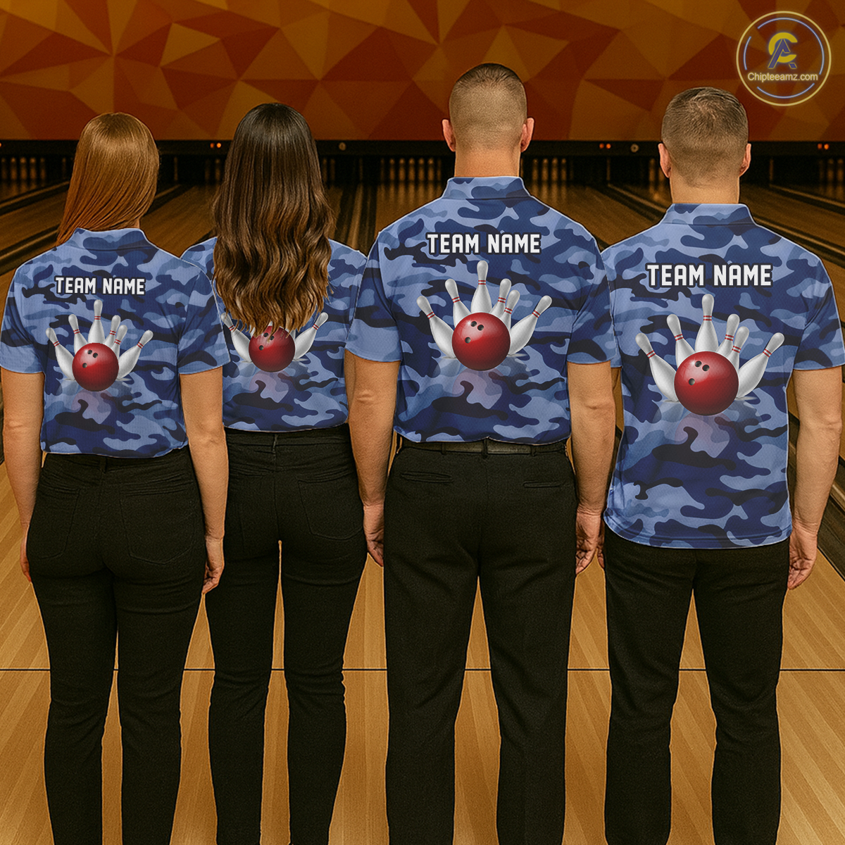 Custom Blue Camo Bowling Jersey for Women Bowling Team Shirts Bowling Uniform Polo & 1/4 Zip HNT167