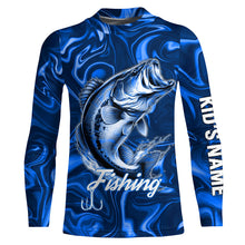 Load image into Gallery viewer, Blue Fishing Largemouth Bass Fish Hook Custom Name Long Sleeve Performance Shirt TTN121
