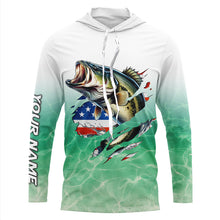 Load image into Gallery viewer, Bass Fishing American Flag Custom long sleeve performance Fishing Shirts, patriotic fishing gifts TTN65
