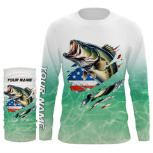 Load image into Gallery viewer, Bass Fishing American Flag Custom long sleeve performance Fishing Shirts, patriotic fishing gifts TTN65
