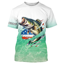 Load image into Gallery viewer, Bass Fishing American Flag Custom long sleeve performance Fishing Shirts, patriotic fishing gifts TTN65