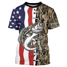 Load image into Gallery viewer, Bass Fishing American Flag Camo Custom Name 3D All over printed UV protection Shirts Fishing gift TTN09