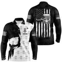 Load image into Gallery viewer, Disc Golf Basket Pattern Black Skull American Flag Mens Polo Shirt Disc Golf Gifts For Men LDT0375