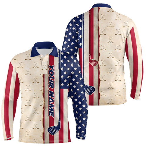American Flag Vintage Golf Polo Shirts For Mens Custom Name, Patriotic Golf Gifts YYD0060