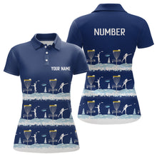 Load image into Gallery viewer, Winter Disc Golf Pattern Womans Disc Golf Polo Shirt Custom Name And Number Disc Golf Gifts For Woman | Dark Blue YYD0018