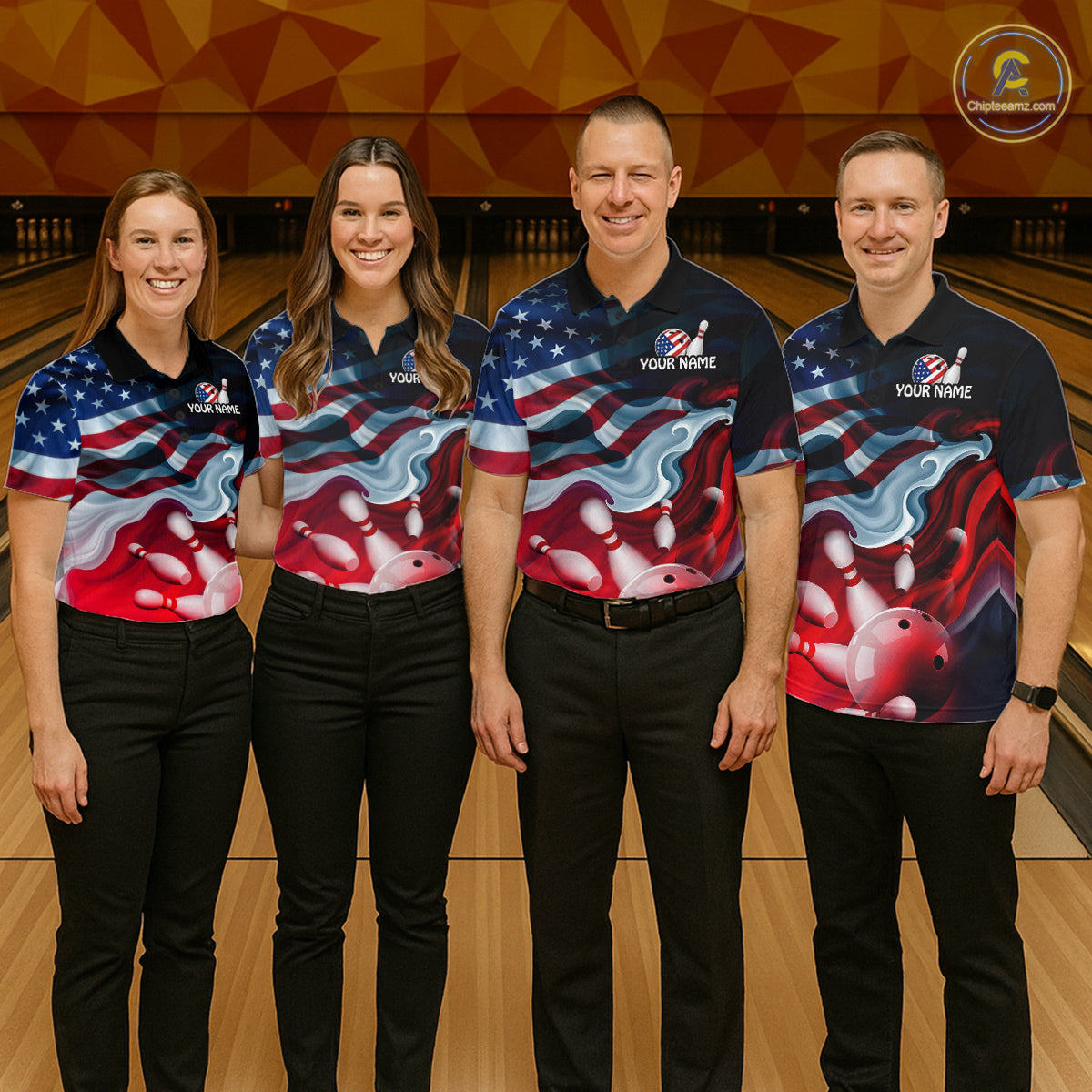Personalized American Flag Bowling Shirt for Womens Custom Bowling Pattern Team Jersey Shirt YYD0021