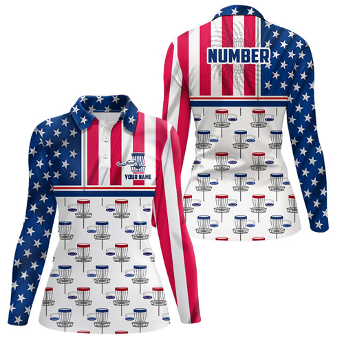 Disc Golf American Flag Womens Disc Golf Polo Shirt Custom Name And Number Disc Golf Gifts For Men YYD0023
