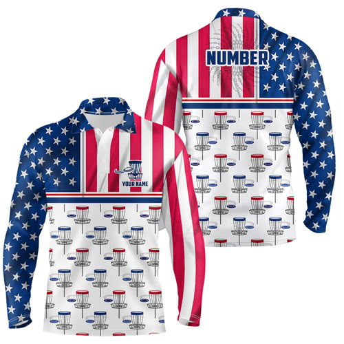 Disc Golf American Flag Mens Disc Golf Polo Shirt Custom Name And Number Disc Golf Gifts For Woman YYD0023