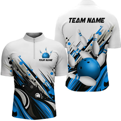 Bowling Quarter Zip Shirts For Men Custom Name Bowling Ball Energy Art Team Jersey Shirt YYD0066