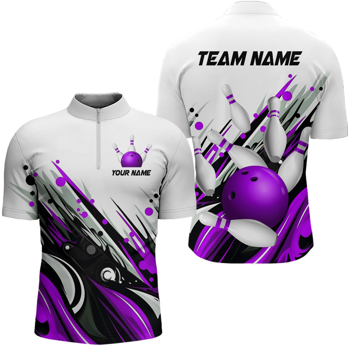 Bowling Quarter Zip Shirts For Men Custom Name Bowling Ball Energy Art Team Jersey Shirt YYD0066