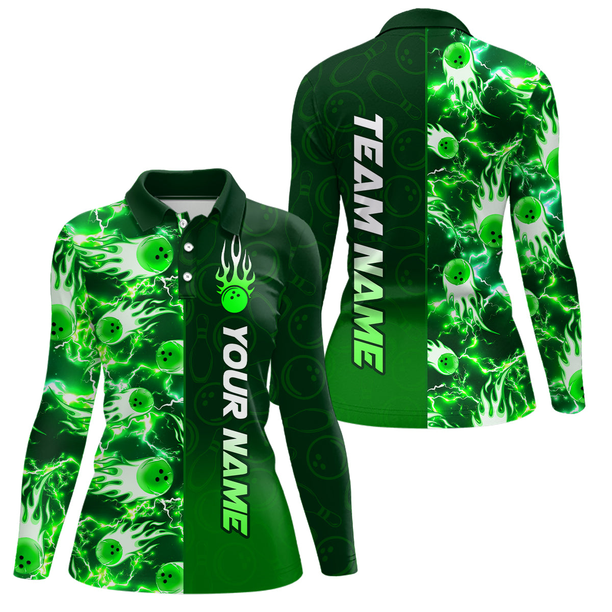 Bowling Shirt For Womens Custom Name Bowling Flame Lightning Team Jersey Shirt YYD0030