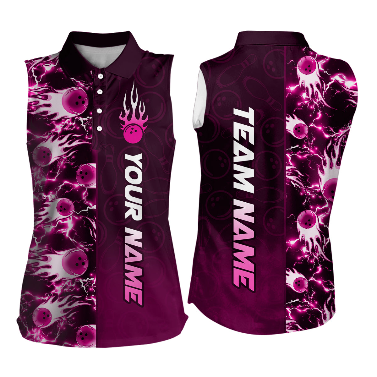 Bowling Sleeveless Shirt for Womens Custom Name Bowling Flame Lightning Team Jersey Shirt YYD0030