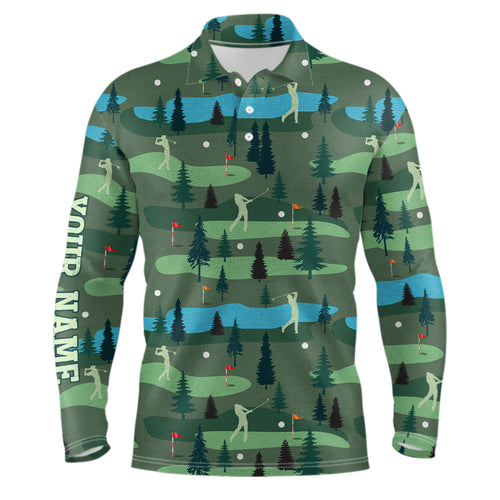 Golf Polo Shirts For Mens Custom Name, Golf Course Pattern Vintage Shirt Gifts YYD0031