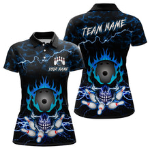 Load image into Gallery viewer, Blue Skull Fire Bowling Shirt For Womens Custom Name Bowling Team Jersey Shirt YYD0068