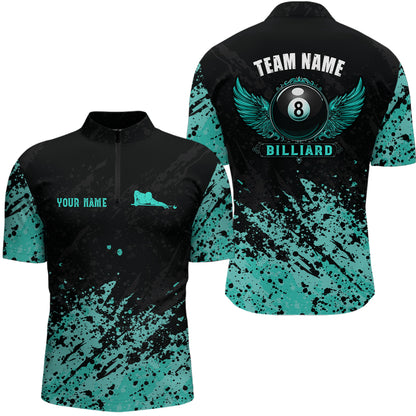Grunge Texture Ball 8 Billiard Men Quarter-Zip Shirts Custom Name, Billiard Shirt YYD0072